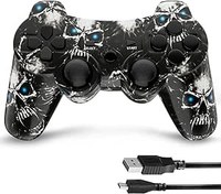 Resim Kujian Controller for PS3, Wireless Controller for Playstation 3 Double Shock Gaming Controller with Charging Cord (Skull) 