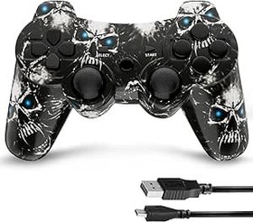 Resim Kujian Controller for PS3, Wireless Controller for Playstation 3 Double Shock Gaming Controller with Charging Cord (Skull) 