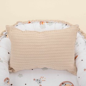 Resim Babynest ve Yastık - Çift Taraflı - Sütlü Kahve Örgü - Turuncu Gökkuşağı 