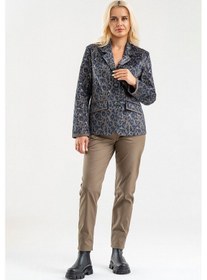 Resim Bold & Young Kadın Baskılı Kadife Blazer Ceket Likralı Pamuklu Kumaş, Astarlı, Çift Cepli Haki 