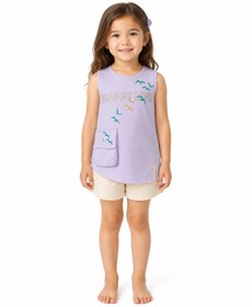 Resim nk kids Kız Çocuk Atlet T-Shirt Enjoy Baskılı Torba Cepli Kolsuz Lila Renkli 