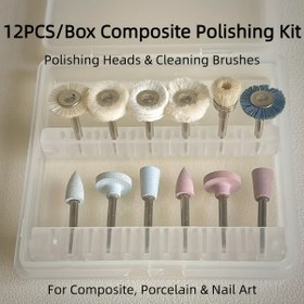 Resim 12 Parça Çok Amaçlı Parlatma ve Cilalama Uçları Seti, Otomatik Sterilizasyon Yapılabilen Silikon Taşlama Başlıkları & Temizleme Fırçaları, Işıkla Kür Edilen Reçine/Porselen/Zirkonya/Tırnak/Model El Sanatları için 3 Adımlı Hız Kontrolü, RA2.35mm yedek 