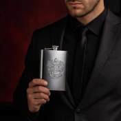 Resim Mena Rise Çelik 270 ml 9 Oz Matara Kabartmalı Kartal Figürlü Şık Içki Matarası Sızdırmaz, Kompakt, Taşınabilir Kamp Için Uygun 