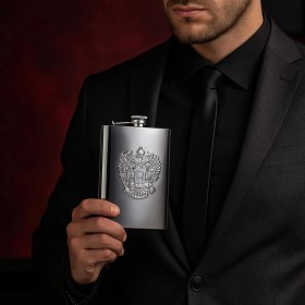 Resim Mena Rise Çelik 270 ml 9 Oz Matara Kabartmalı Kartal Figürlü Şık Içki Matarası Sızdırmaz, Kompakt, Taşınabilir Kamp Için Uygun 