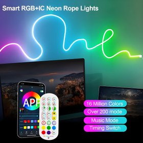 Resim Smart RGB+IC Neon Işık Şeridi, 213 Dinamik Modlu Akıllı LED Neon Işıklar | 1600 Renk, Müzik Senkronizasyonu, Uygulama Kontrolü ve 24 Tuşlu Uzaktan Kumanda, Oyunlar için USB Güç Kaynağı, Oda, Yatak Odası, TV, Noel Süslemeleri, Ortam Aydınlatması, Esnek Renkli Neon Parti Işıkları | Pilsiz Neon Parti Işıkları 