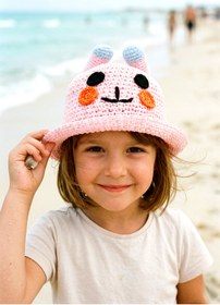 Resim LAGRANZE Cute Face Kulaklı 4-7 YAŞ KIZ ÇOCUK Hasır Şapka 