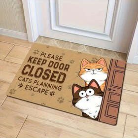 Resim 1 adet Kedi Hoş Geldin Paspas Kapıyı Kapalı Tutun Kediler Planlama Kaçış Paspası Ev Makinesi İç Mekan Dekorasyon Zemin Matı Polyester Mat Mat Bir Santimetre Kalın Ağırlığı 800 Gram Kare Gram 