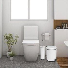Resim Gör Seç 3 Lt Beyaz 2'li Banyo Seti Pedallı Çöp Kovası Wc Klozet Tuvalet Fırça Seti Banyo Çöp Kovası 