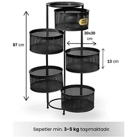 Resim Metal Sebzelik 5 Katlı Tepsili Açılır Metal Patates Soğan Meyvelik Sepeti Rafı Siyah 