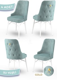 Resim Canisa Pare Serisi, 4 Adet Su Yeşili Sandalye, 1.sınıf Babyface Ithal Kumaş Sandalye, Beyaz Gürgen Ayak 