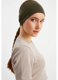 Resim Kadın Çift Taraflı Kullanım Alternatifli Pamuklu Penye Kaymaz Hafif Spor Saç Bandı Bandana - Tek Ebat / Koyu Yeşil Koyu Yeşil 