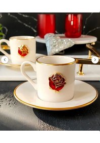 Resim Regna Home Fine Living Love Roses 4 Parça 2 Kişilik Yaldızlı Porselen Kahve Fincan Takımı Beyaz 