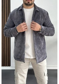 Resim Erkek Kadife Kumaş Gömlek Antrasit Edw214 Antrasit 