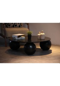 Resim Modern Orta Sehpa & Küre Sehpa & Top Sehpa & Siyah Yuvarlak Mdf Ahşap Sehpa Siyah Ayak 