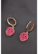 Resim 925 Ayar Gümüş Rose Kaplama Pembe Mineli Smile Halka Küpe UVPTS300450-3 
