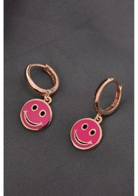 Resim 925 Ayar Gümüş Rose Kaplama Pembe Mineli Smile Halka Küpe UVPTS300450-3 