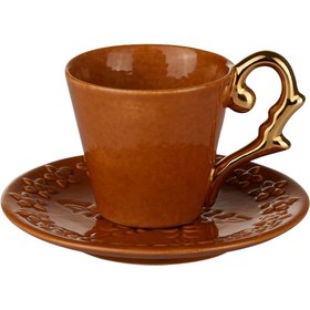 Resim Double Espresso Cup Handle Gold-Mustard 