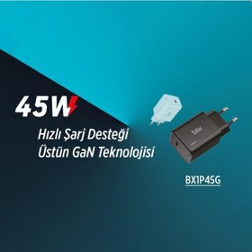 Resim Bix BX1P45G GaN 45W Led Göstergeli Hızlı Şarj Cihazı Siyah 