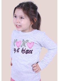Resim 3'lü Cat Meow-hug And Kisses-cute Cat Baskılı Kız Çocuk Uzun Kol Mint Yeşil-gri-kırmızı Sweatshirt Çok Renkli 