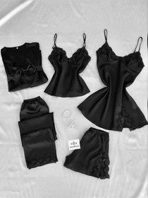 Resim Kutulu Beşli Saten Reverso Black Çeyiz Seti Siyah 