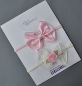 Resim El Yapımı 2'li Pembe Krem Kız Bebek-çocuk Iz Yapmaz Kurdele Kruvaze Fiyonk Saç Bandı/bandanası 