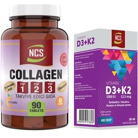 Resim Kollajen Tip 1-2-3 Vitamin C & E 1000 Mg 90 Tablet & Vitamin D3 + K2 Damla 20 Ml 