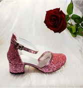 Resim patik ayakkabı Kız Çocuk pembe Kare Topuklu Abiye Ayakkabı 