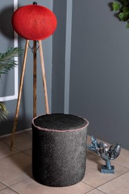 Resim Gazzini Furniture Venice Siyah Teddy Puf- Yuvarlak Makyaj Masası Pufu 