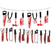 Resim 8 Adet + 12 Adet Taklit Kan Bıçak Kolye Dekoratif Bayrak Perili Ev Kapı Perdesi 