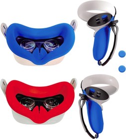 Resim OOAVR VR Touch Controller Silicone Protective Grip Cover for Oculus Quest 2,Drop and Slip Resistant, with Adjustable Knuckle Strap and Joystick Cap Covers(Blue) 