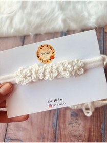 Resim seraskids El Yapımı Örgü Beyaz Yumuşak Kız Bebek Patik Ve Bandana Takım 