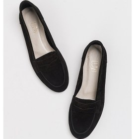 Resim Luvishoes F02 Siyah Süet Hakiki Deri Kadın Loafer Ayakkabı Siyah 