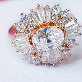 Resim MorMajor Silver Ithal Baget Taşlı Bombeli Çiçek Gümüş Yüzük 