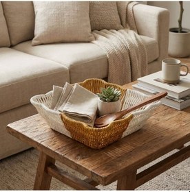 Resim Buffer Kare Dalgalı Çift Renkli Plastik Rattan Ekmek Ve Meyve Sepeti - Çok Amaçlı Banyo Ve Mu Çok Renkli 