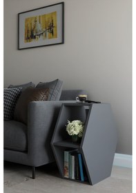 Resim Alpa Ev Mobilya Altıgen Tasarım Yan Sehpa, Modern Koltuk Yanı Ve Dekoratif Kitaplık, Salon Sehpası Antrasit 