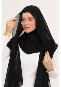 Resim Altobeh Hazır Lüks Pratik Hijablı Şifon Şal Siyah 