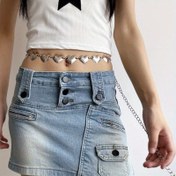 Resim 1 adet Y2K ilhamlı seksi alaşım bel zinciri kemer, tülere sahip - Kadınlar için vintage aşk kalp ve zincir tasarımı, Sevgililer Günü ve banketler için ideal, moda aksesuarı | Y2K Moda | Tül detayları, Kadınlar için bel zincirleri 