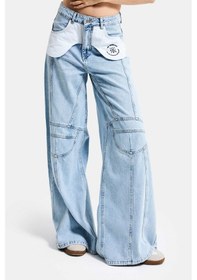 Resim Itsbasic Kadın Ice Palazzo Fit Özel Tasarım Denim Jean Buz Mavi 