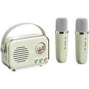 Resim Dual Mikrofonlu Retro Mini Bluetooth Hoparlör - Dışarıda Karaoke, Hıfı Bass, Tf Kart/desteği - Açık Yeşil 