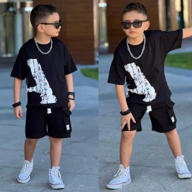 Resim Cg Kids Kargo Cepli Şort Basic A Baskı Erkek Çocuk Alt Üst Takım Siyah 