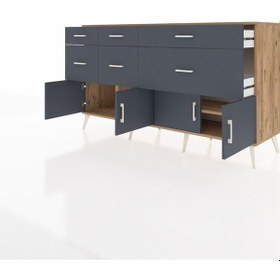 Resim Kronos Konsol Tek Raflı 6 Çekmeceli 4 Kapaklı 176x59x99 Çam-antra Çam-antrasit 