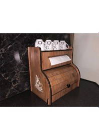 Resim Ekmeklik New Bread Box,Havlu Peçetelik Saklama Gözlü Baharatlık Rafı Dekoratif Demonte Ceviz 