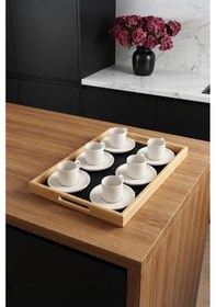 Resim Atbyhome Aden Bambu Siyah Tepsili 6 Kişilik Türk Kahvesi Fincan Takımı Seti Beyaz 