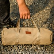 Resim Büyük Kapasiteli Kamp Çadırı Aracı Saklama Çantası - Çoklu Bölümlerle Dayanıklı Kumaş, Çadır, Aksesuarlar ve Seyahat Ekipmanları için Taşınabilir Organizatör, Bej Renkli Kahverengi Dikişli, Kamp Aksesuarları, Yerden Tasarruf Sağlayan Tasarım, Sağlam Tutuşlar 