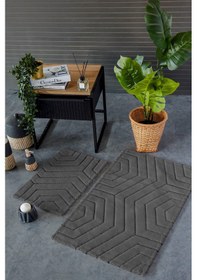 Resim Hcw Plaid Koyu Gri %100 Pamuk Viskon 2 Parça Banyo Paspas Seti Gri 