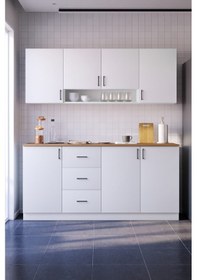 Resim Mira Mutfak Dolabı Alt Üst Modül 180 Cm Çekmeceli Tezgah Dahil Beyaz 