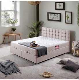 Resim Venedik Çift Kişilik Baza Başlık Letto Yatak Seti - Krem 140 x 190 