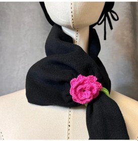 Resim Uretti - Saime 7243 - El Yapımı Polar Çiçek İşlemeli Siyah Şapka Atkı 2'li Takım Siyah 