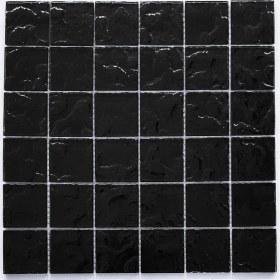 Resim MozaiKristaL Mutfak Tezgah Arası, Banyo, Havuz, Sauna, Spa ve Yaşam Alanlarının Tüm Yüzeyleri Için Kaya Desenli Yüzeyli, 30X30 cm Fileli Siyah Kristal Cam Mozaik. ( 1 m2 fiyatıdır ) 
