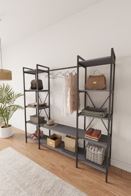 Resim Mobitopya Nilamu Antrasit Elbise Dolabı | Metal Gövdeli Açık Askılık & Organizer Dolap 175*170*34 Cm 